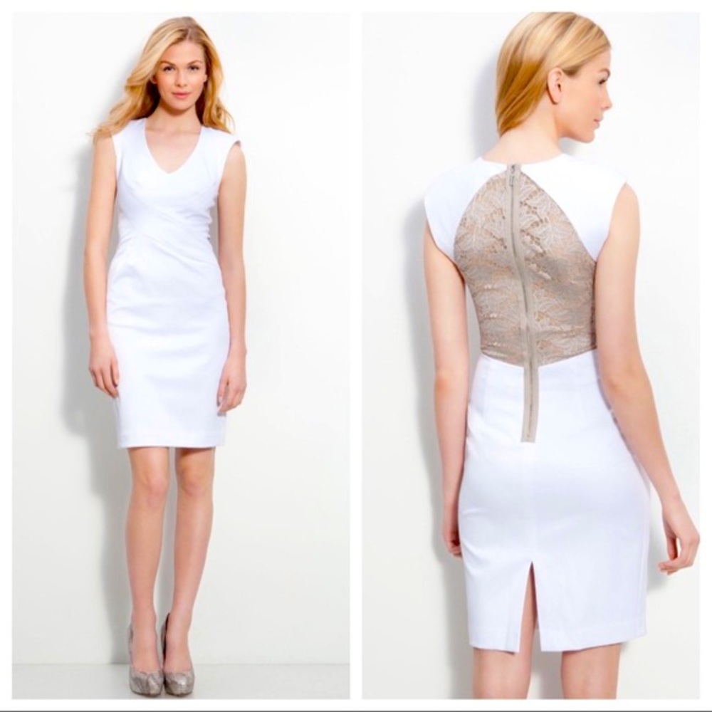 Black Halo White lace bodycon dress